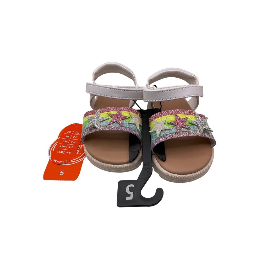 Wonder Nation Toddler Girls Rainbow Glitter Star Sandals White Size‎ 5 NEW